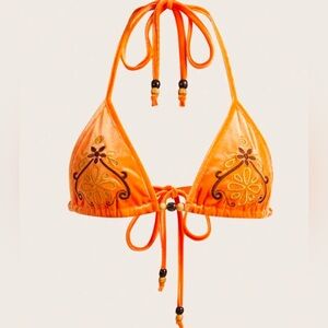 Orange Embroidered Bikini Top